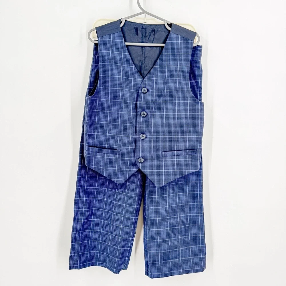 Janie and Jack Blue Plaid Vest Set